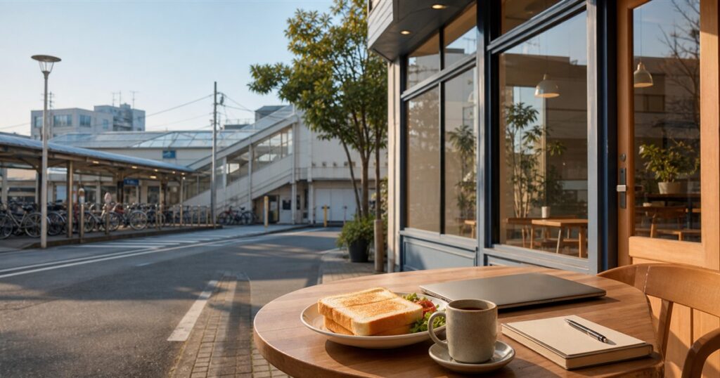 小作駅から歩いて利用する朝カフェを表したイメージ