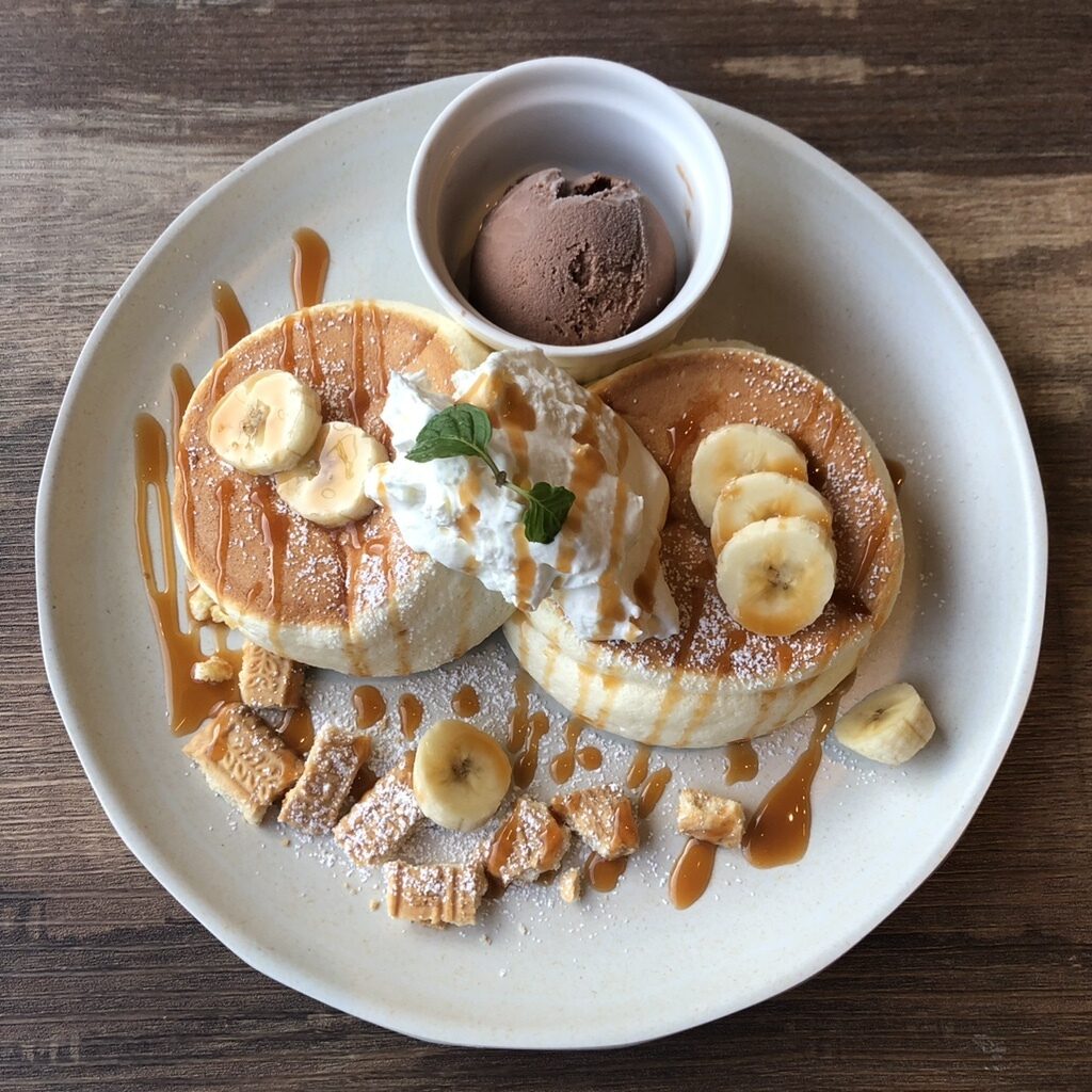 カフェロブ加古川店のバナナのパンケーキの写真