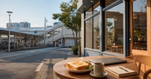 小作駅から歩いて利用する朝カフェを表したイメージ